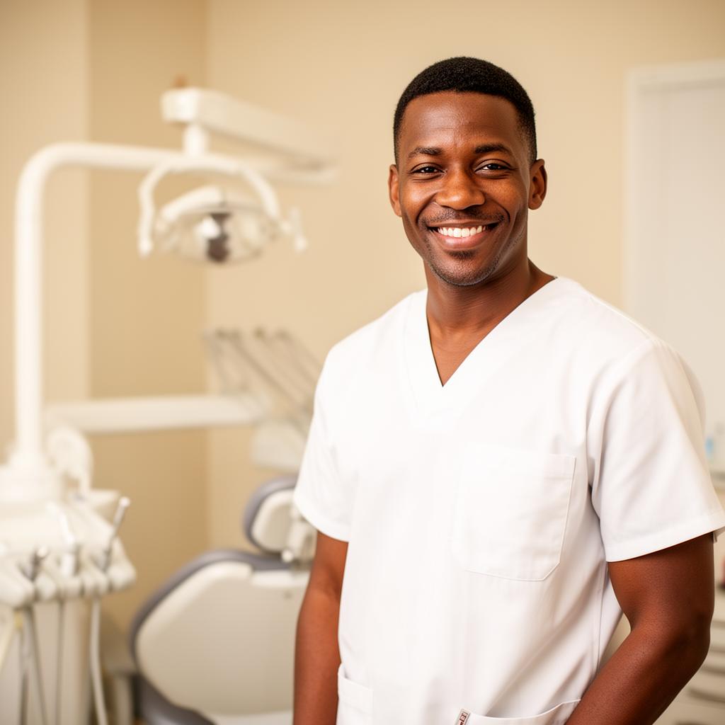 Smiling African American dentist in a modern dental office
